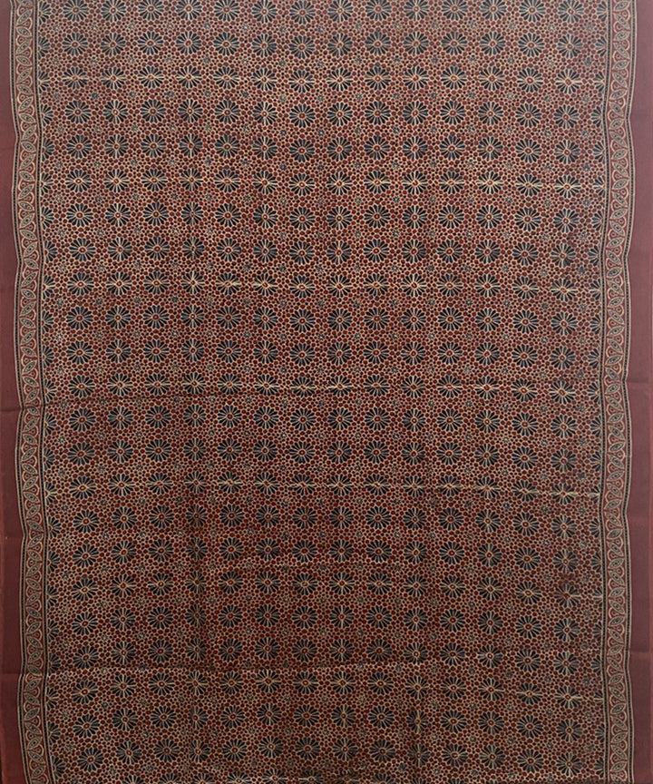 Maroon black handblock print modal silk ajrakh saree
