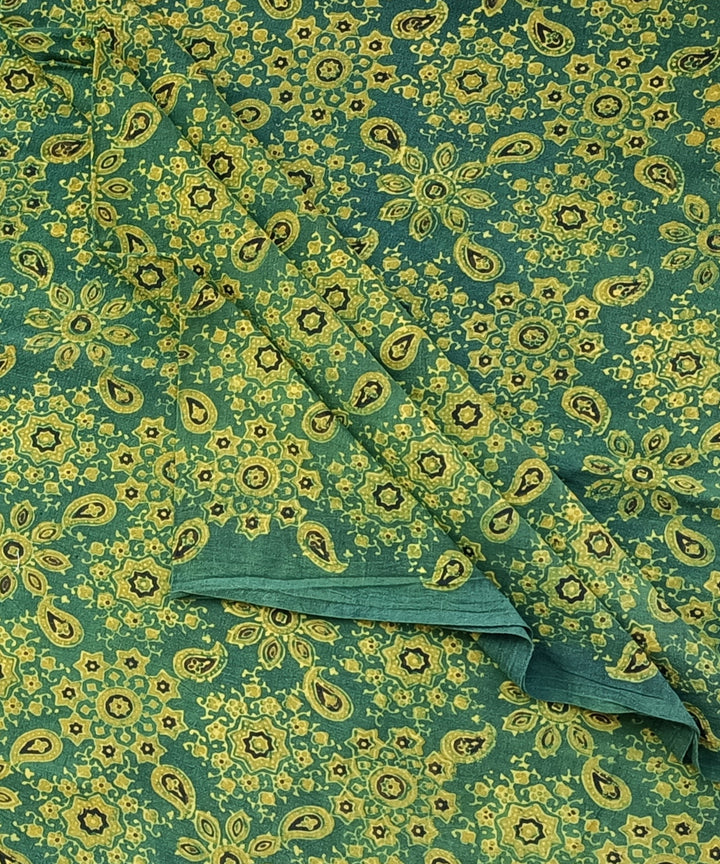 2.5m Green ajrakh print handspun handwoven cotton kurta fabric