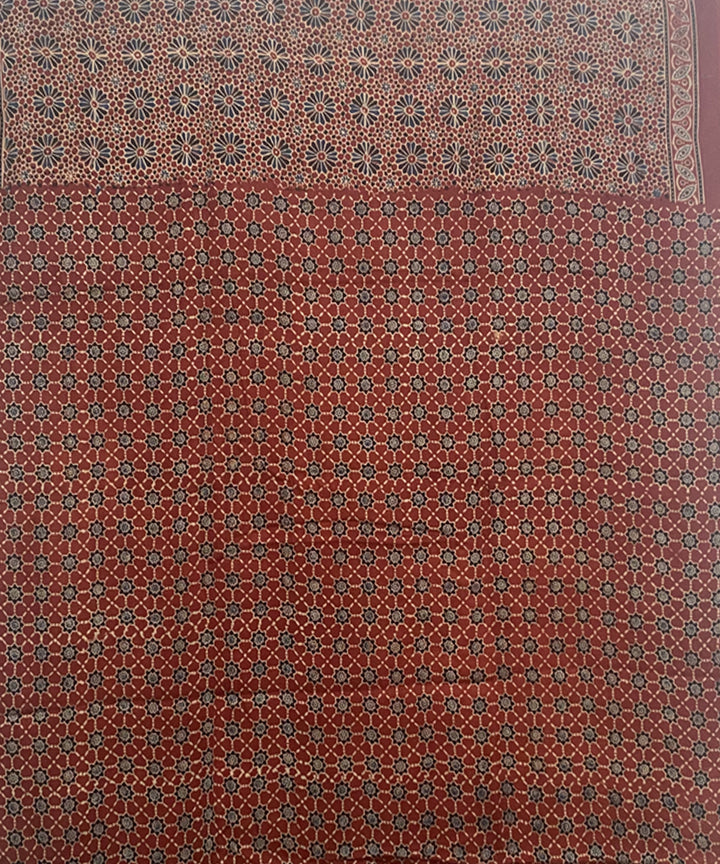 Maroon black handblock print modal silk ajrakh saree