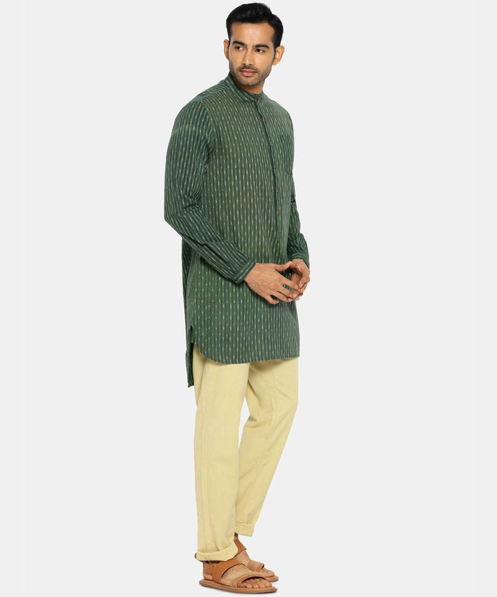 Moss green high low ikat kurta