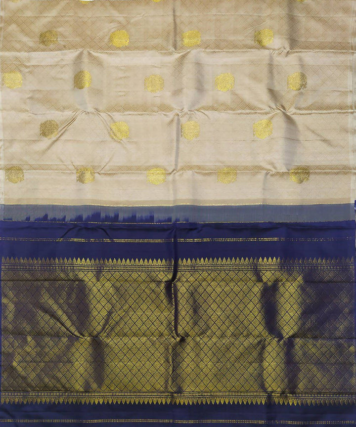 Cream and blue handloom patli kanchi silk saree
