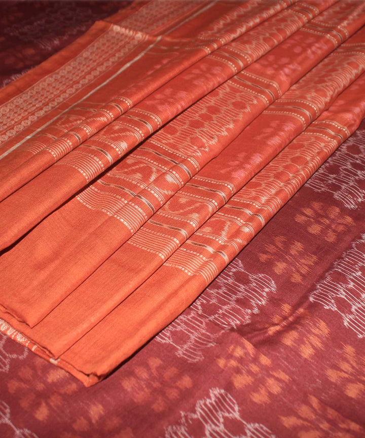 Maroon Brown Sambalpuri Cotton Handloom Saree
