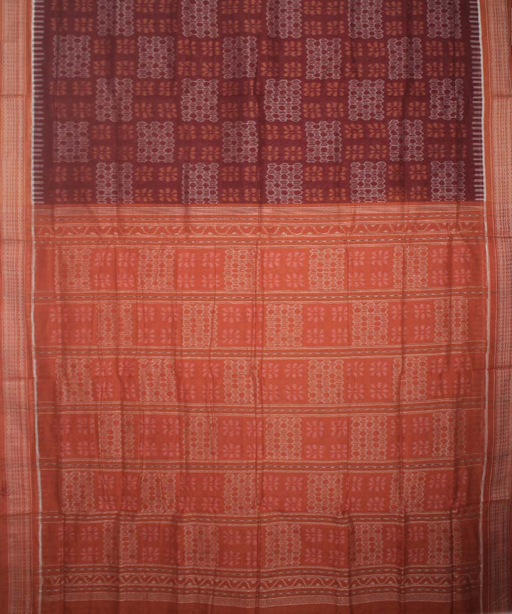 Maroon Brown Sambalpuri Cotton Handloom Saree