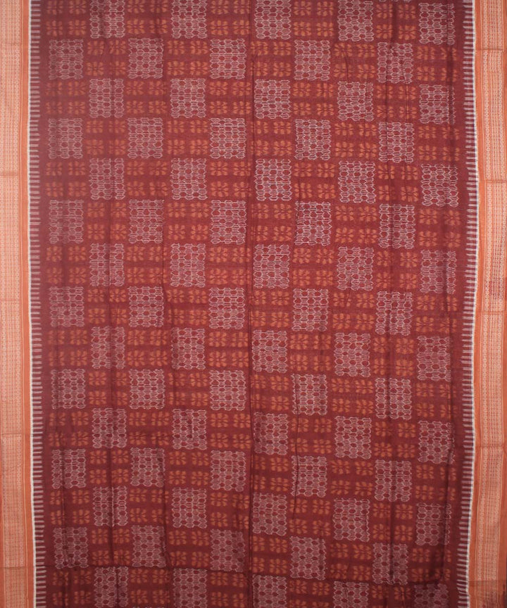Maroon Brown Sambalpuri Cotton Handloom Saree