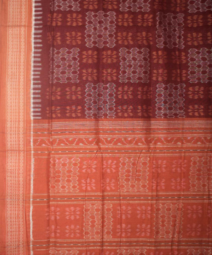 Maroon Brown Sambalpuri Cotton Handloom Saree
