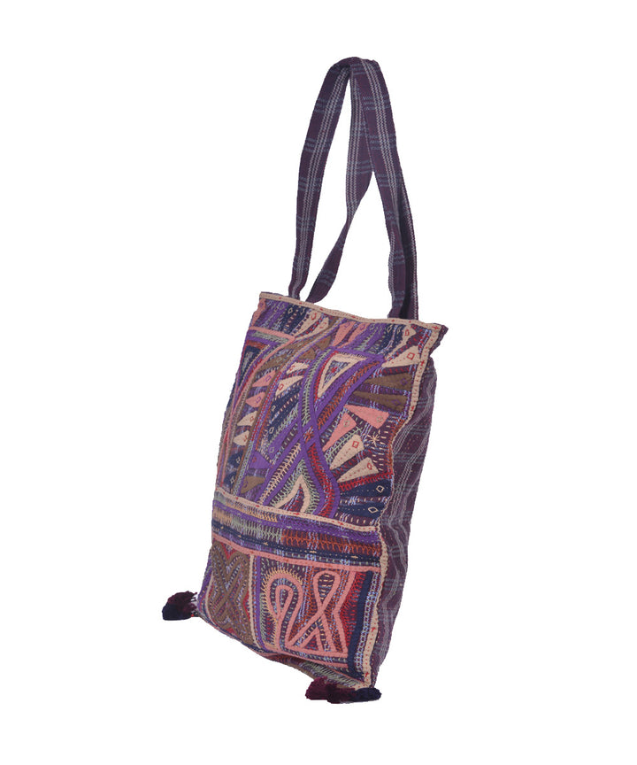 Multicolor hand embroidery silk tote bag
