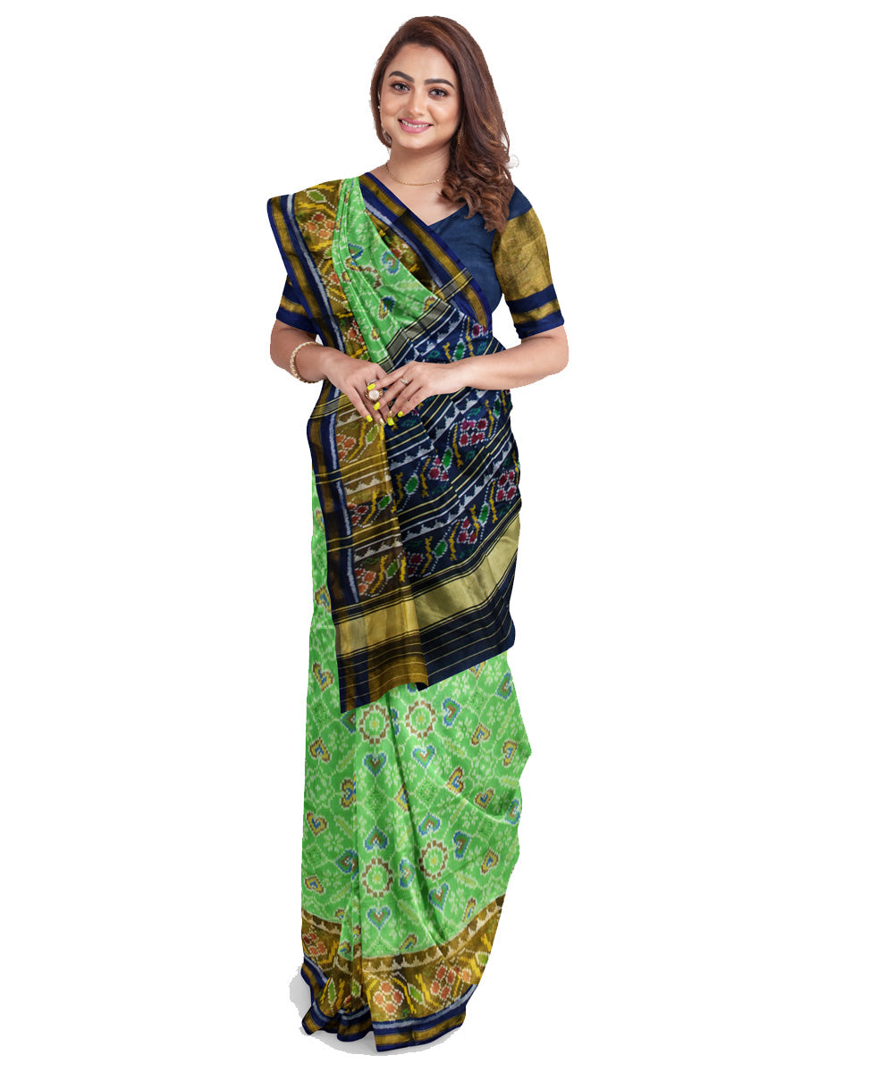 Lime green silk handwoven patola saree