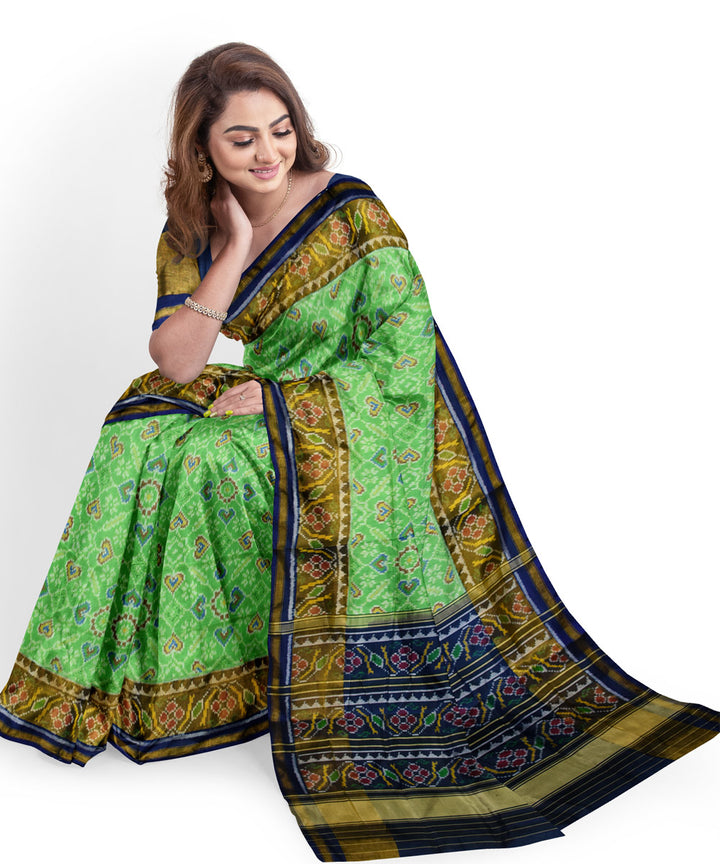Lime green silk handwoven patola saree