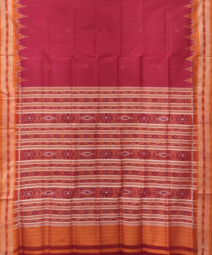 Red orange handwoven bandha border punja buti silk khandua saree