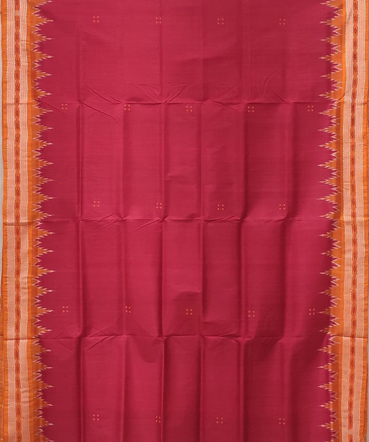 Red orange handwoven bandha border punja buti silk khandua saree