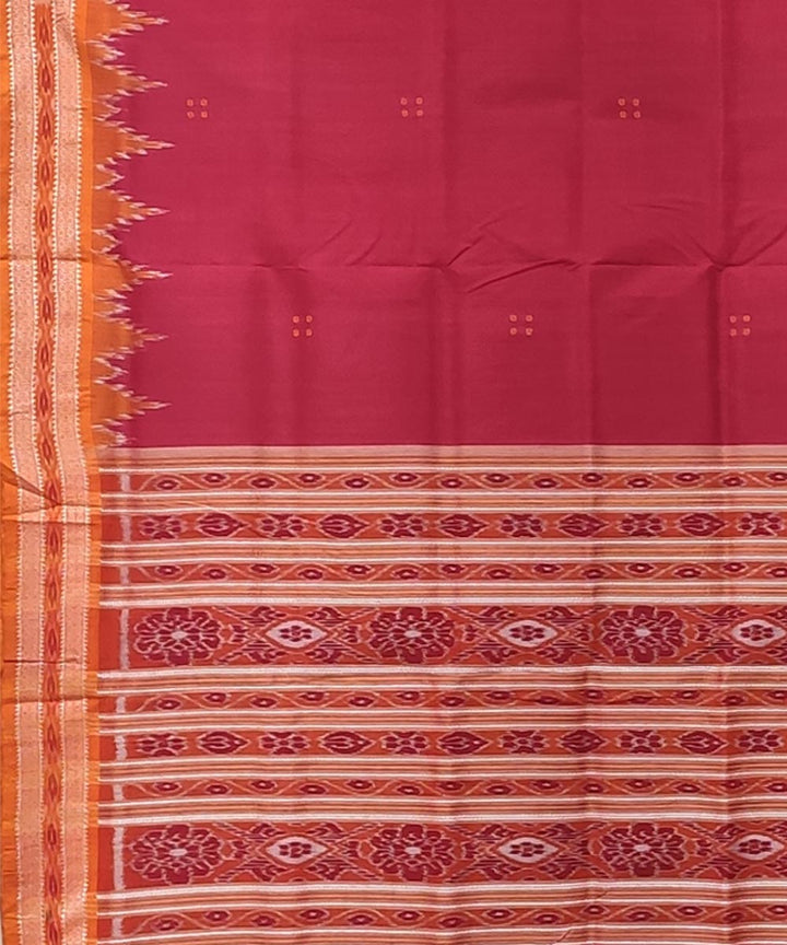 Red orange handwoven bandha border punja buti silk khandua saree