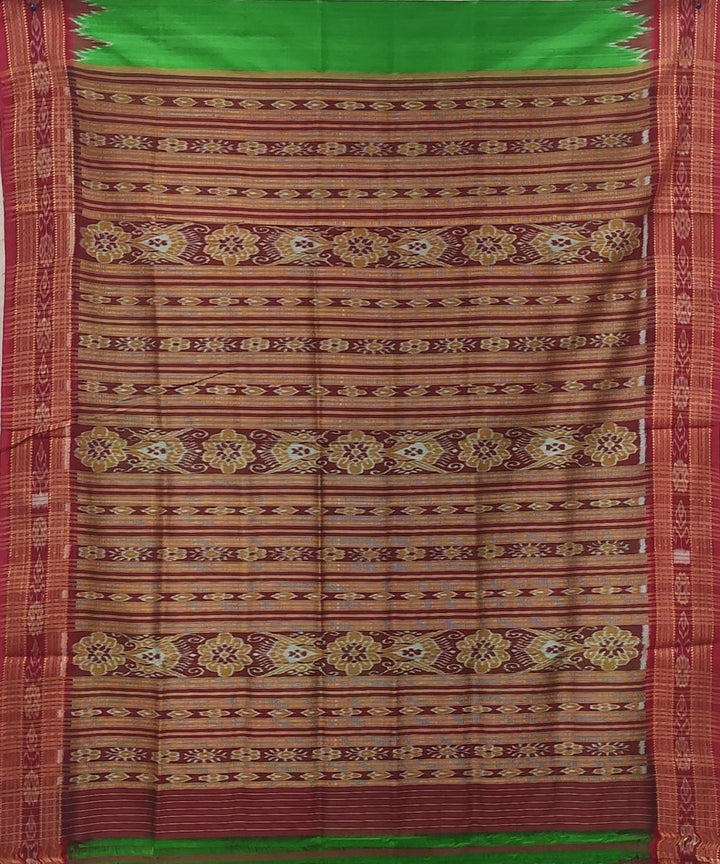 Green maroon handwoven punja buti silk khandua saree