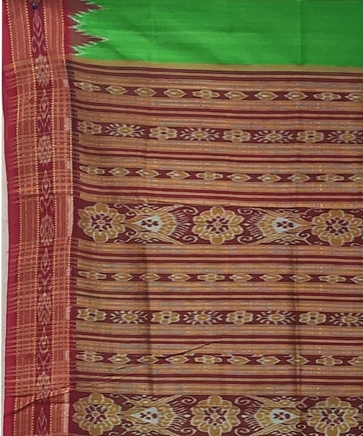 Green maroon handwoven punja buti silk khandua saree