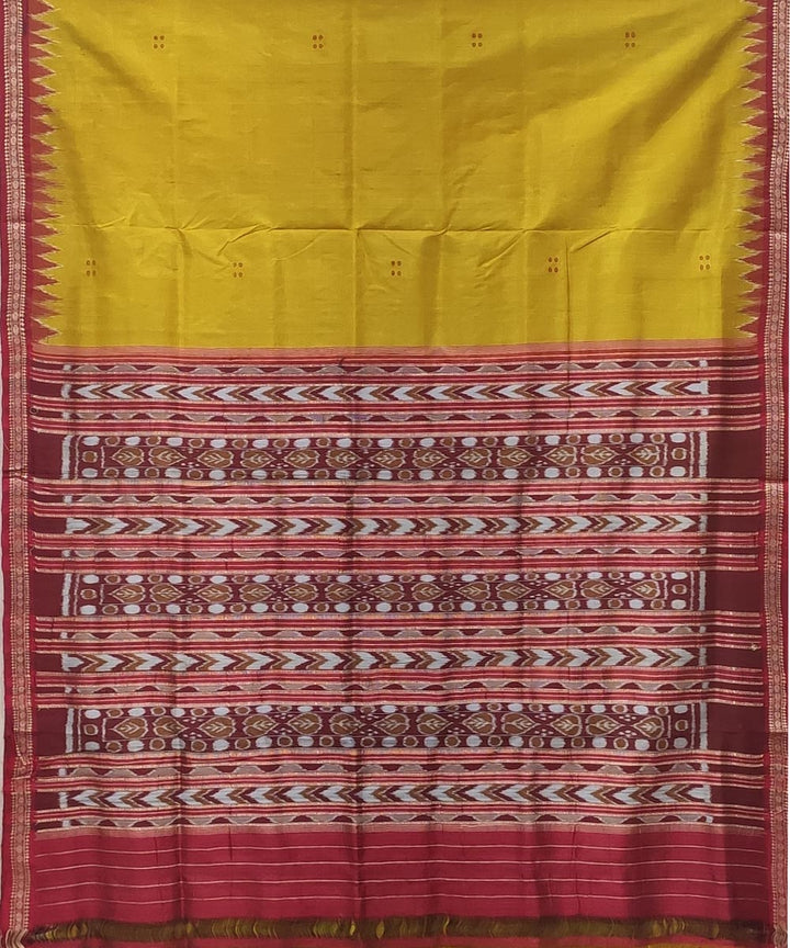 Mustard red handwoven ekfulia border punja buti silk khandua saree