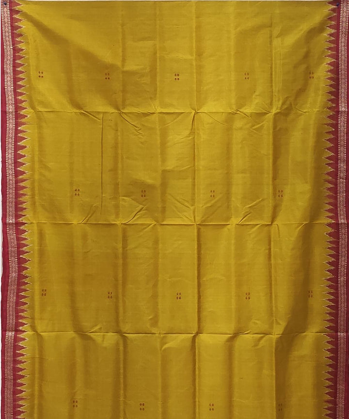 Mustard red handwoven ekfulia border punja buti silk khandua saree