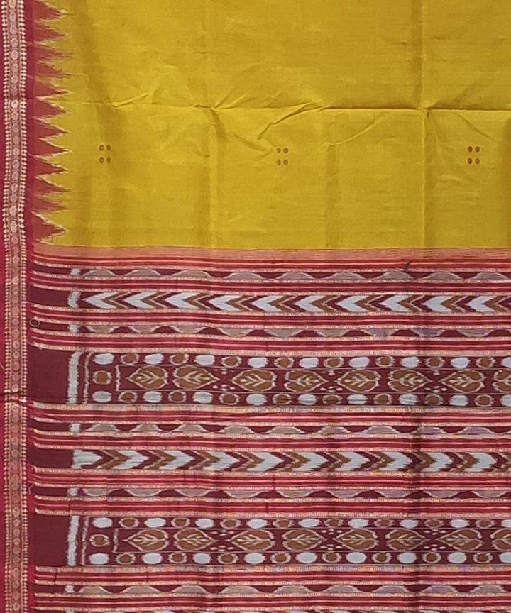 Mustard red handwoven ekfulia border punja buti silk khandua saree