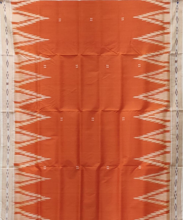 Orange white handwoven temple border punja buti silk khandua saree