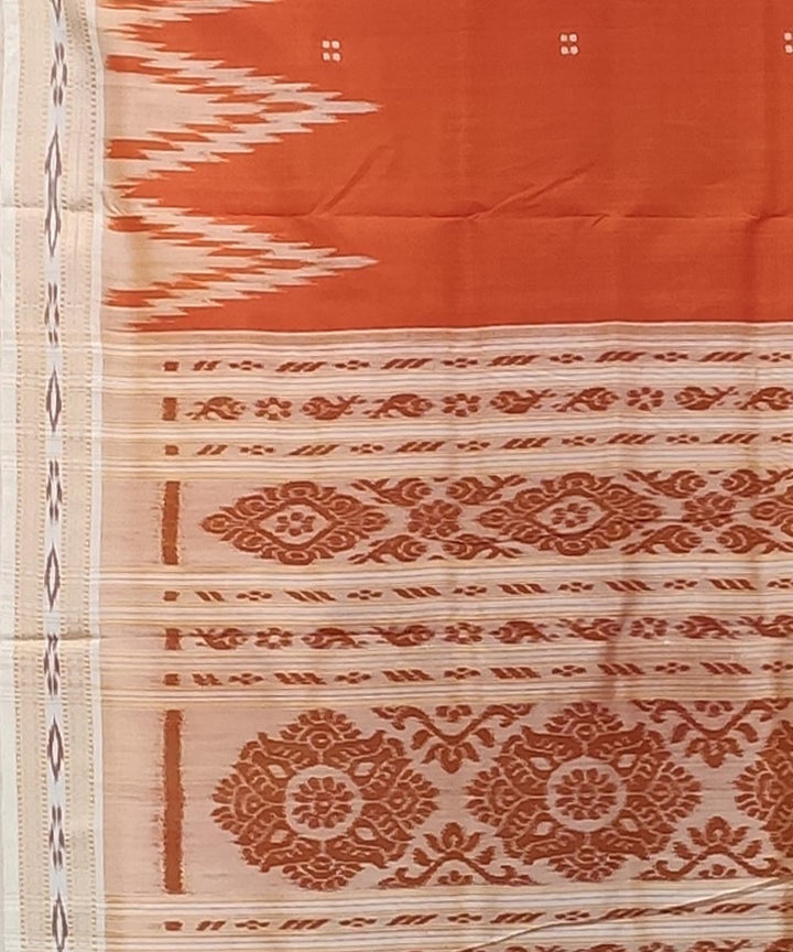 Orange white handwoven temple border punja buti silk khandua saree