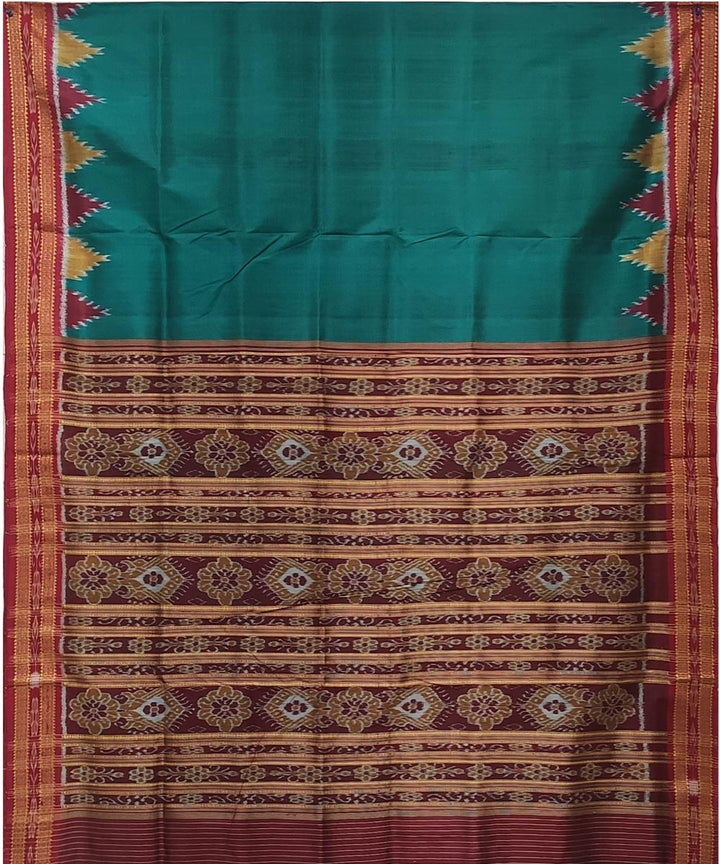 Peacock blue red handwoven silk khandua saree