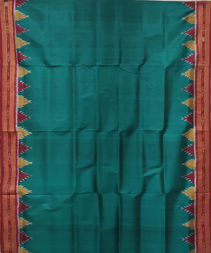 Peacock blue red handwoven silk khandua saree