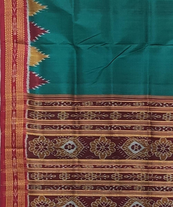 Peacock blue red handwoven silk khandua saree