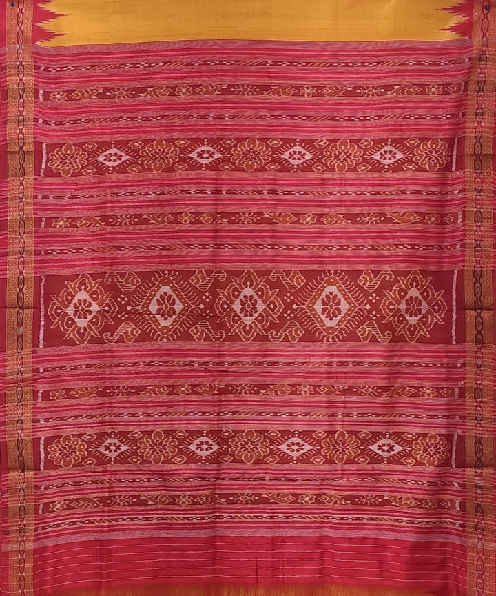 Mustard red handwoven kumbha border silk khandua saree
