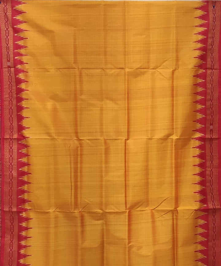 Mustard red handwoven kumbha border silk khandua saree