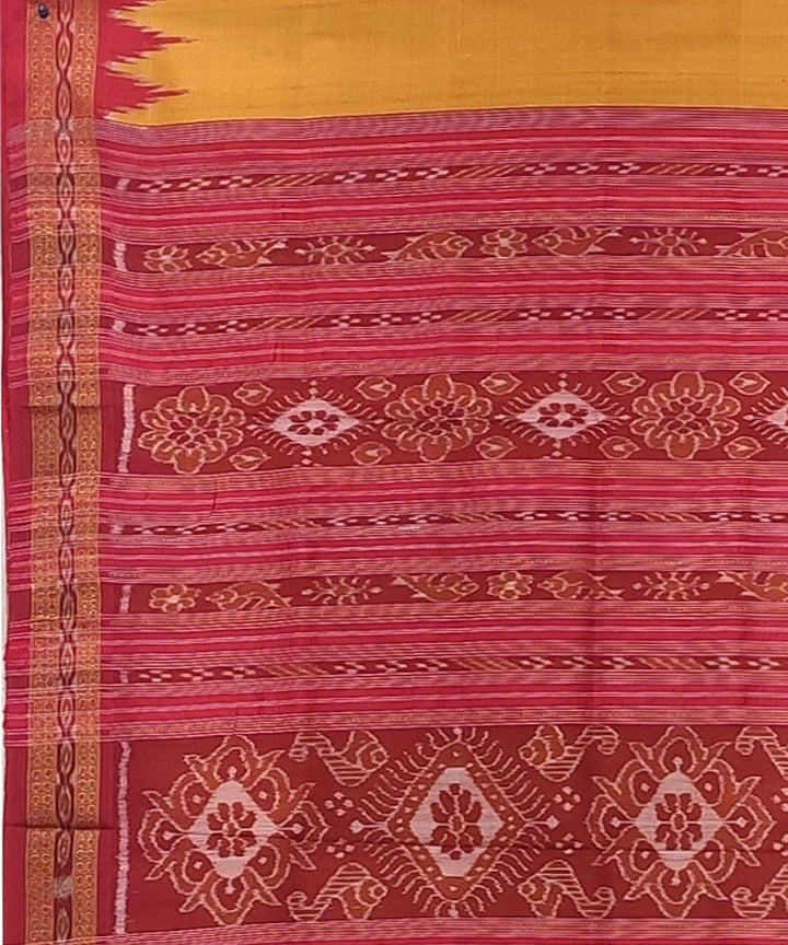 Mustard red handwoven kumbha border silk khandua saree