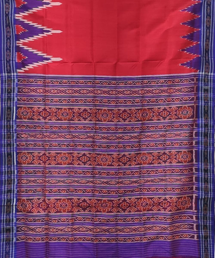 Red violet handwoven kumbha border silk khandua saree