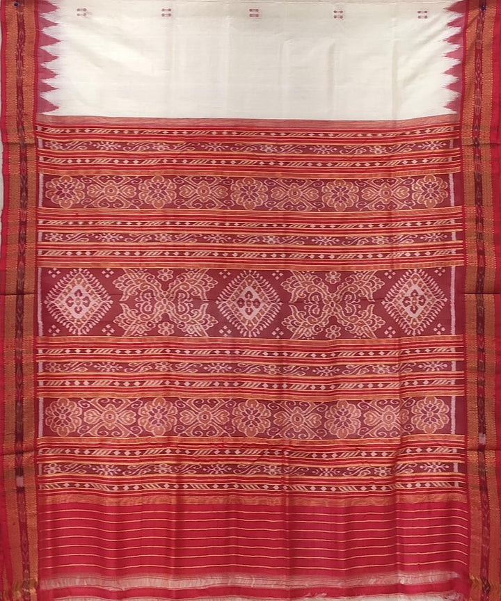 White red handwoven kumbha border poonja buti silk khandua saree