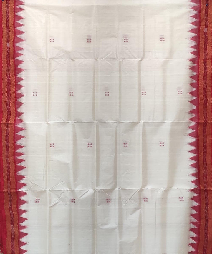 White red handwoven kumbha border poonja buti silk khandua saree