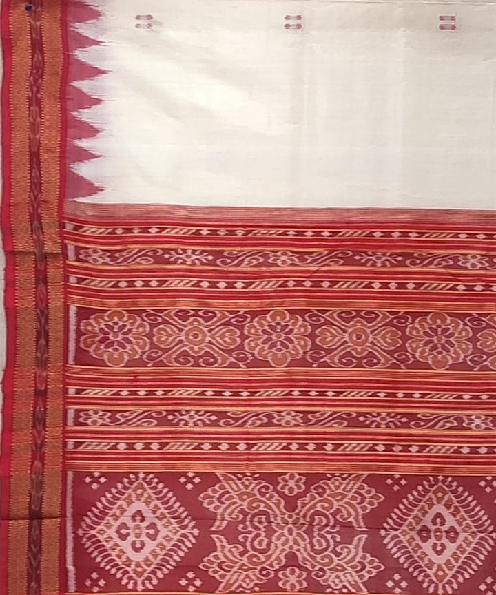 White red handwoven kumbha border poonja buti silk khandua saree
