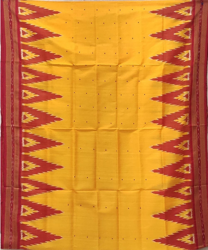 Yellow red handwoven temple border mini buti silk khandua saree