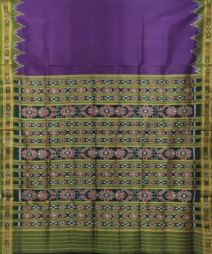 Purple olive green handwoven kumbha border silk khandua saree