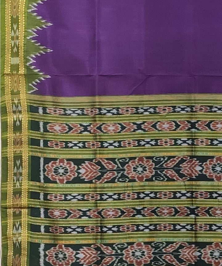 Purple olive green handwoven kumbha border silk khandua saree