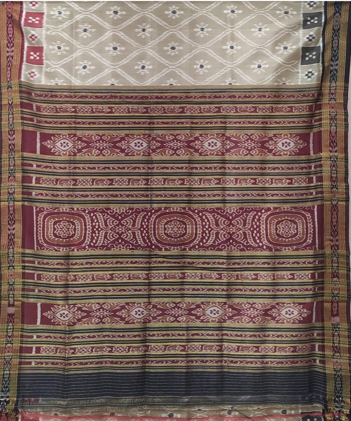 Grey black handwoven bandha body silk khandua saree