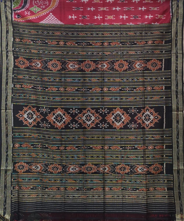 Maroon black handwoven tribal bandha body silk khandua saree
