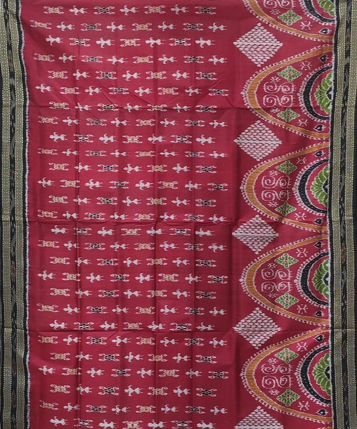 Maroon black handwoven tribal bandha body silk khandua saree
