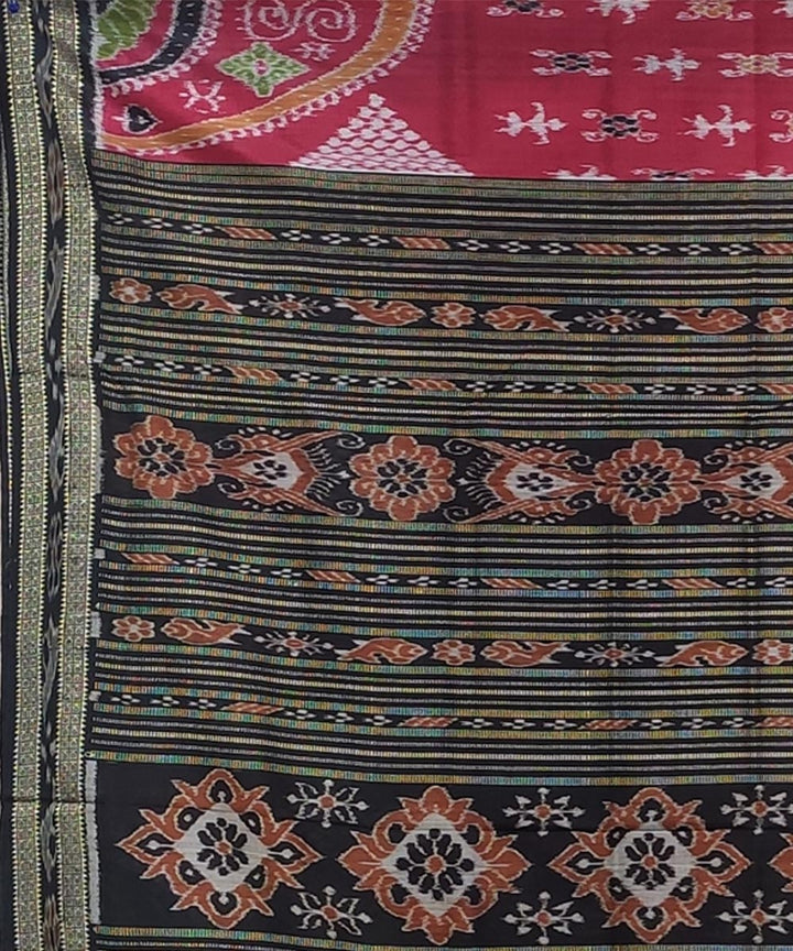 Maroon black handwoven tribal bandha body silk khandua saree