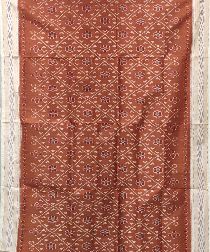 Brown white handwoven bandha body silk khandua saree