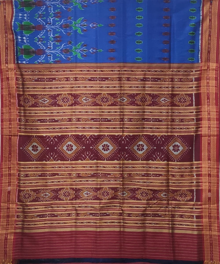 Indigo maroon handwoven bandha body silk khandua saree