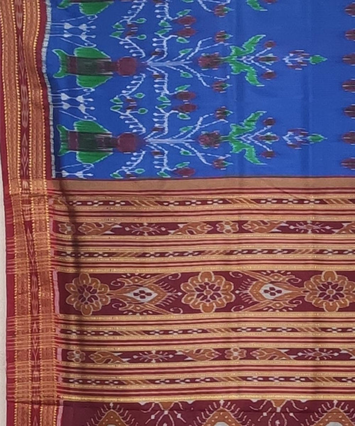 Indigo maroon handwoven bandha body silk khandua saree