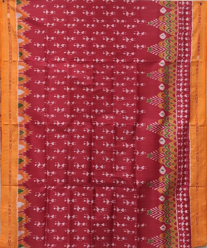 Red orange handwoven tribal bandha body silk khandua saree