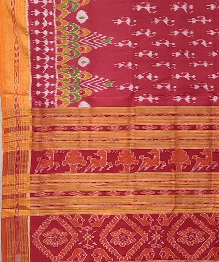 Red orange handwoven tribal bandha body silk khandua saree