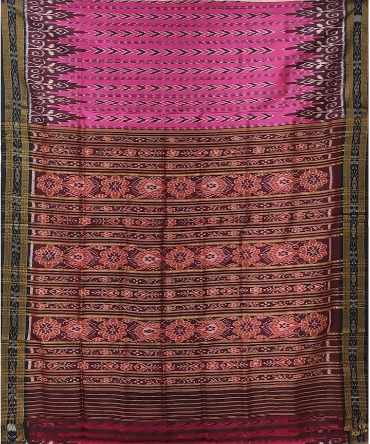 Pink handwoven kumbha border dhanpatri design silk khandua saree