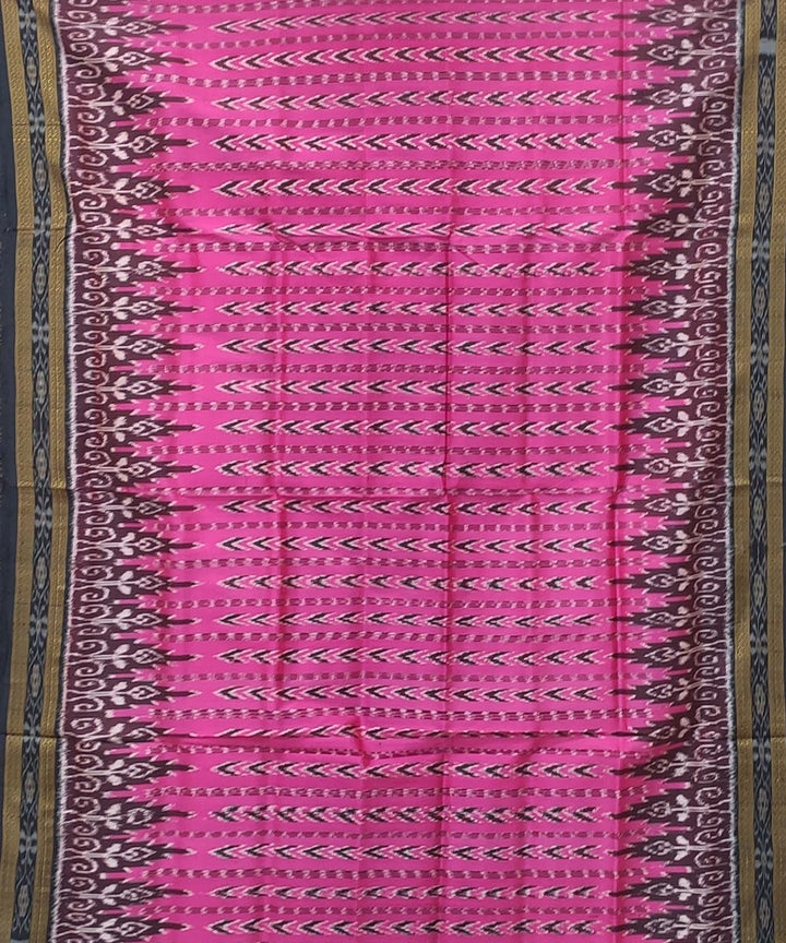 Pink handwoven kumbha border dhanpatri design silk khandua saree