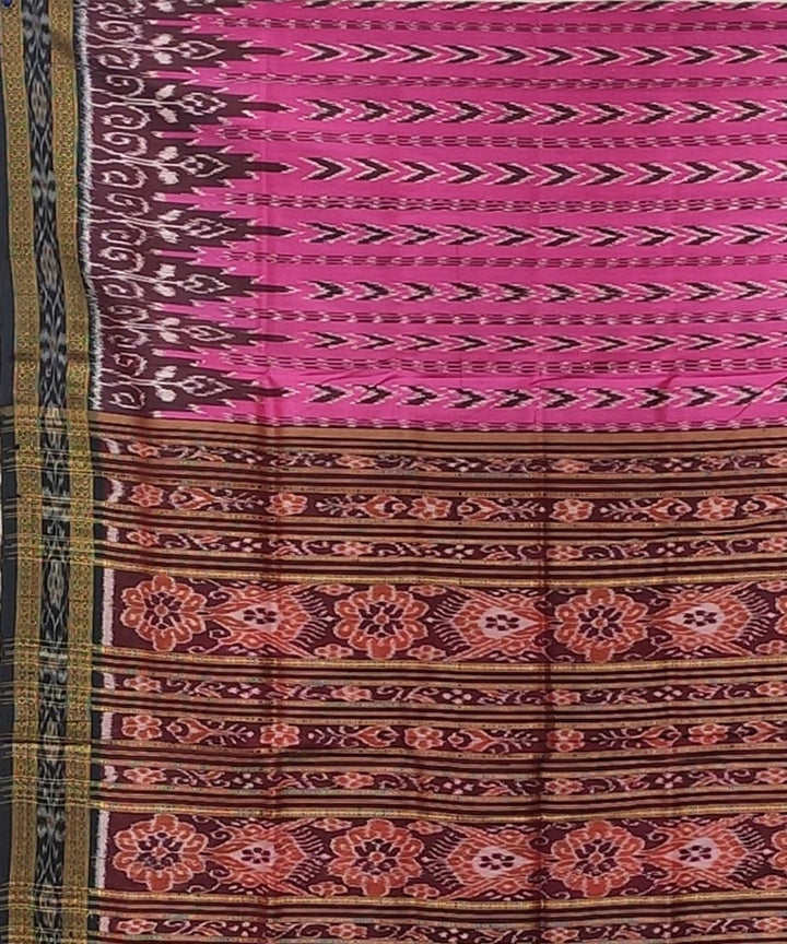 Pink handwoven kumbha border dhanpatri design silk khandua saree