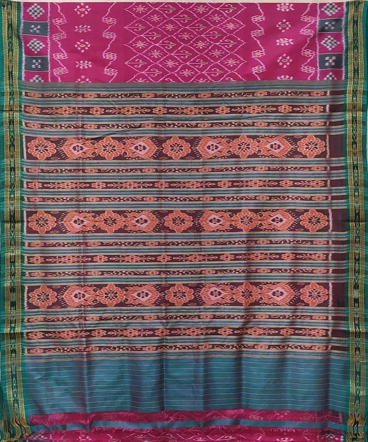 Pink light green handwoven bandha body silk khandua saree