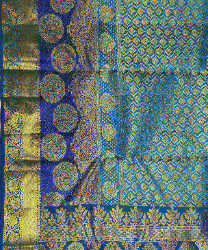 Blue and teal handloom kanjeevaram bridal silk saree