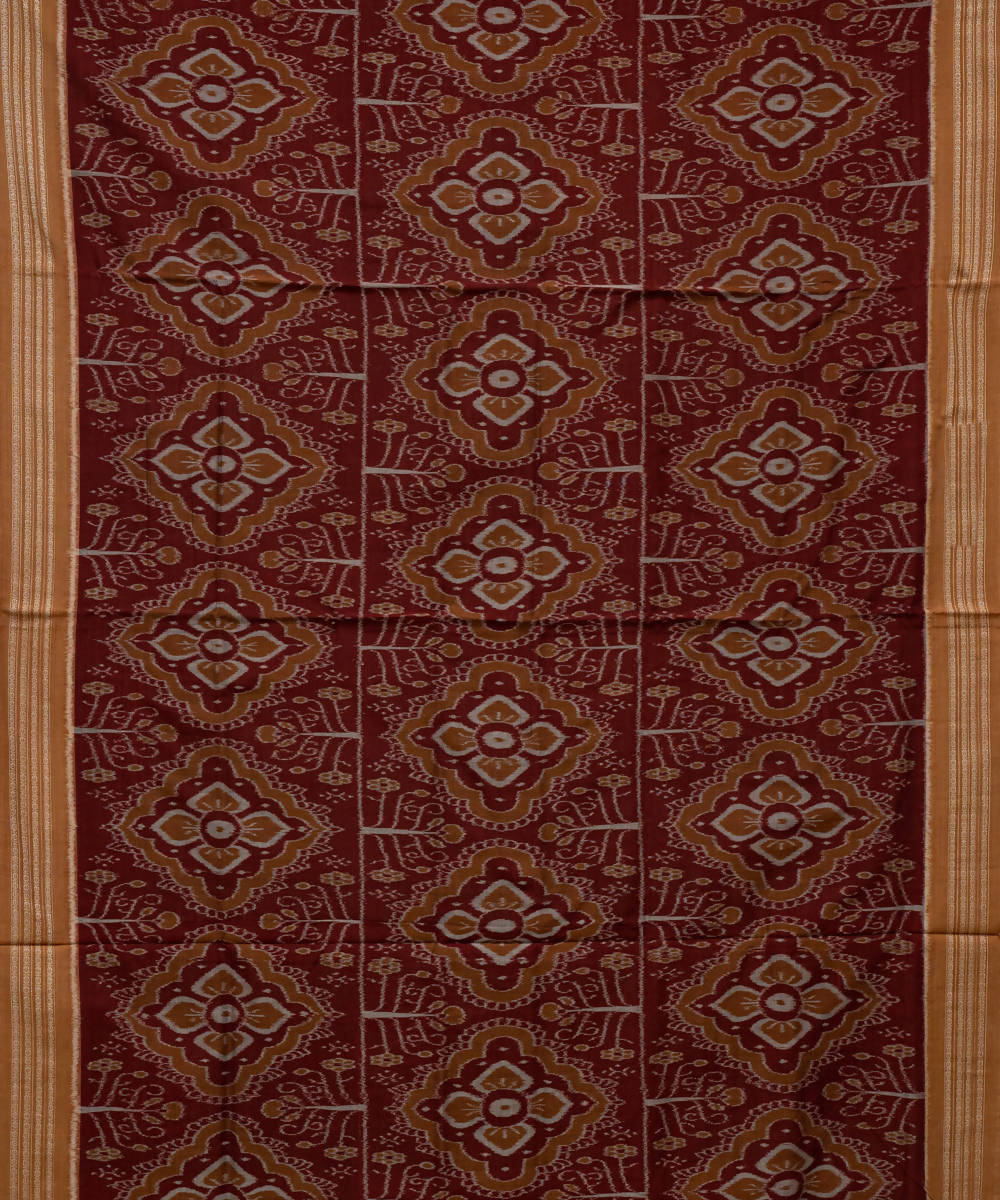 Burnt amber Burnt orange cotton handloom ikat nuapatna saree